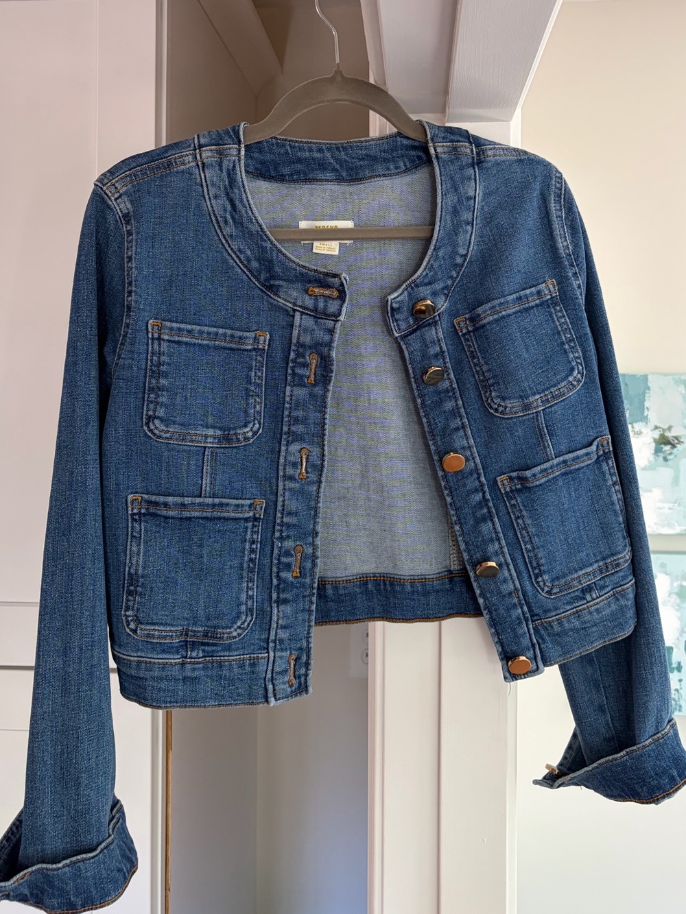 Anthropologie Blue Cropped Denim Jacket (like new)